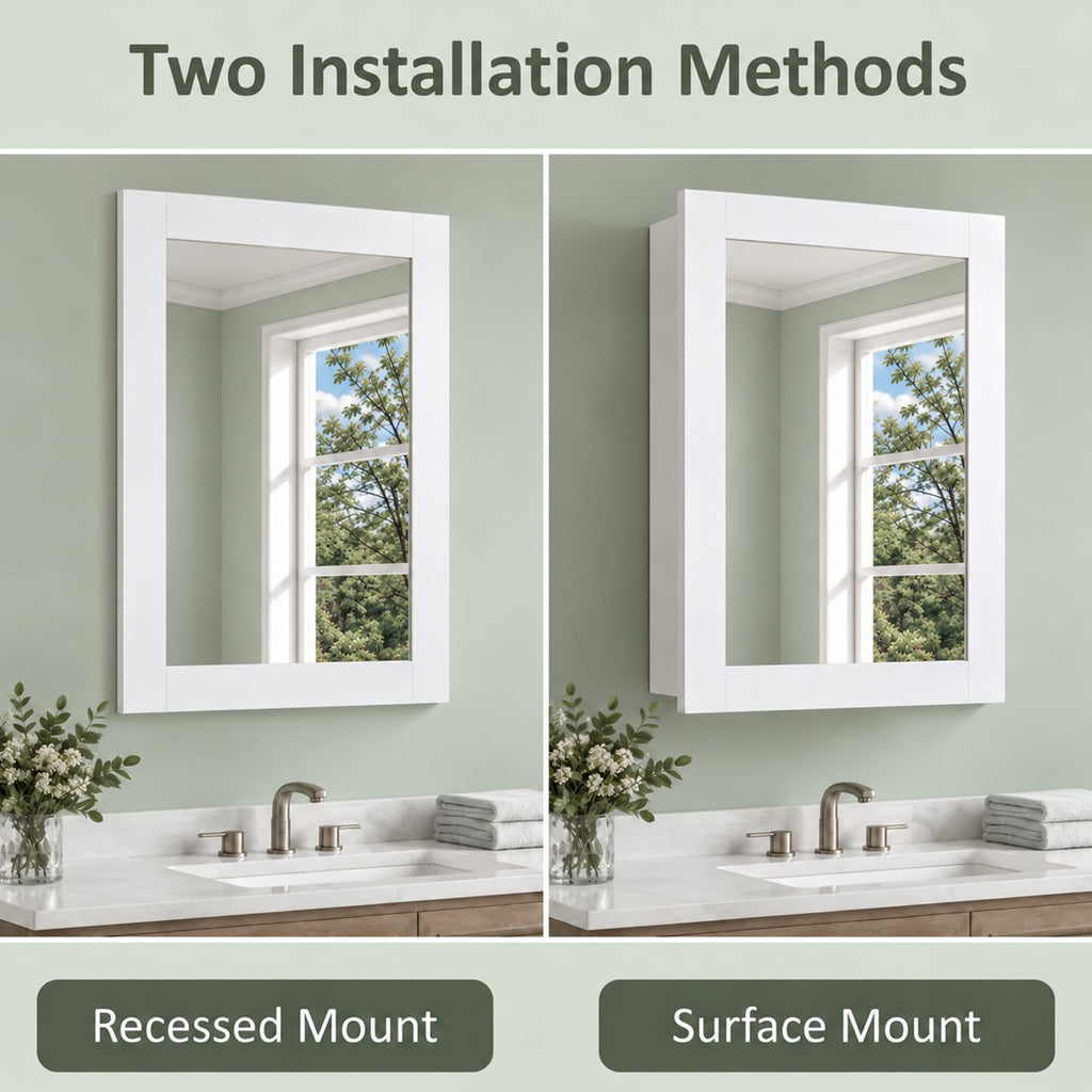 20 x 28 Inch Bathroom Wood Medicine Cabinet Mirror, White
