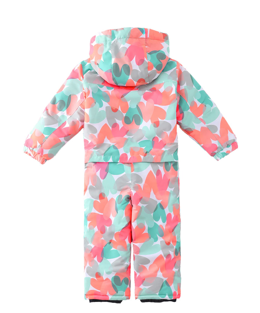 Girls One Piece Snowsuit Waterproof Ski Snowboard Coverall Coral Hearts