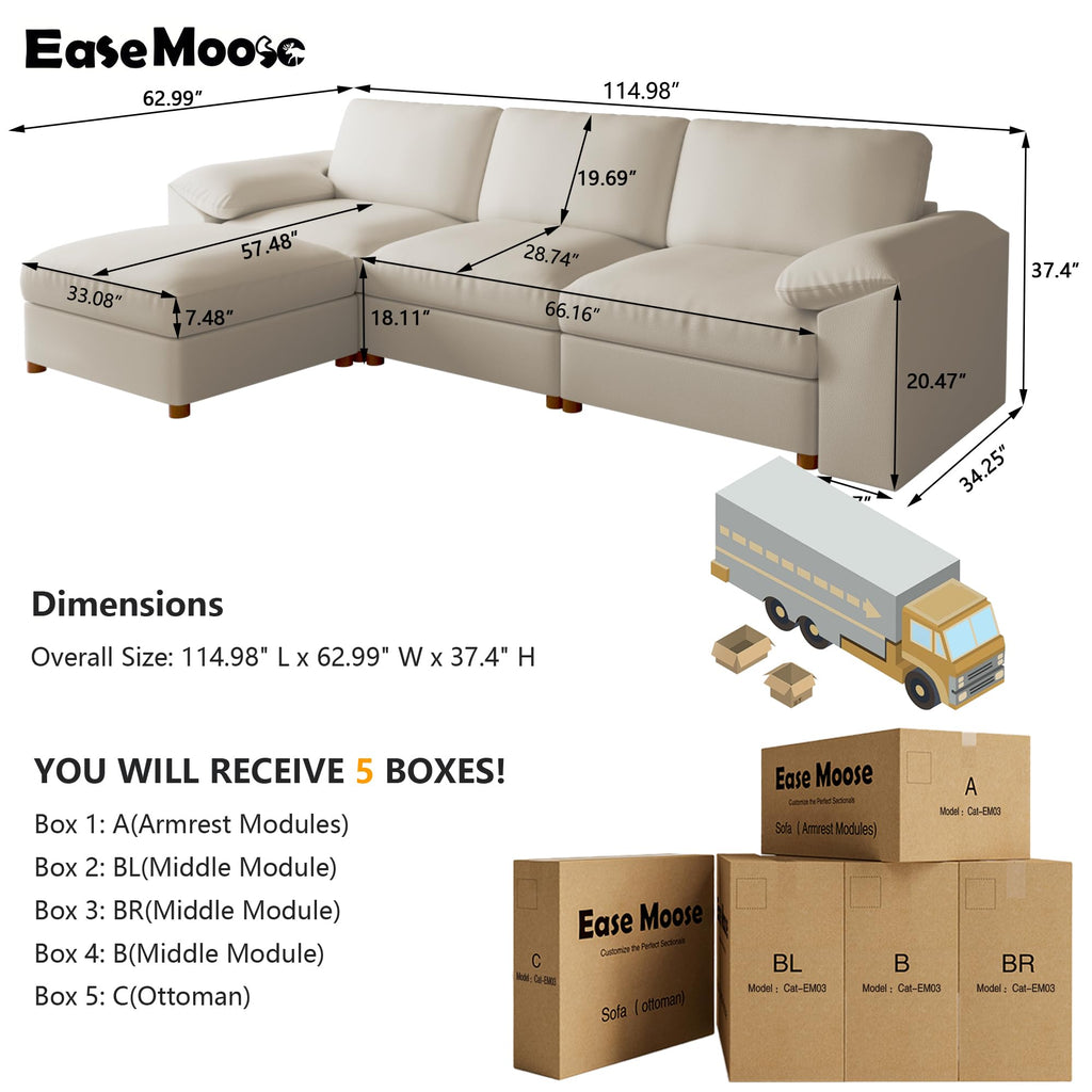 Leather Sectional Couch, L shaped Modular Sectional Sofa, Beige