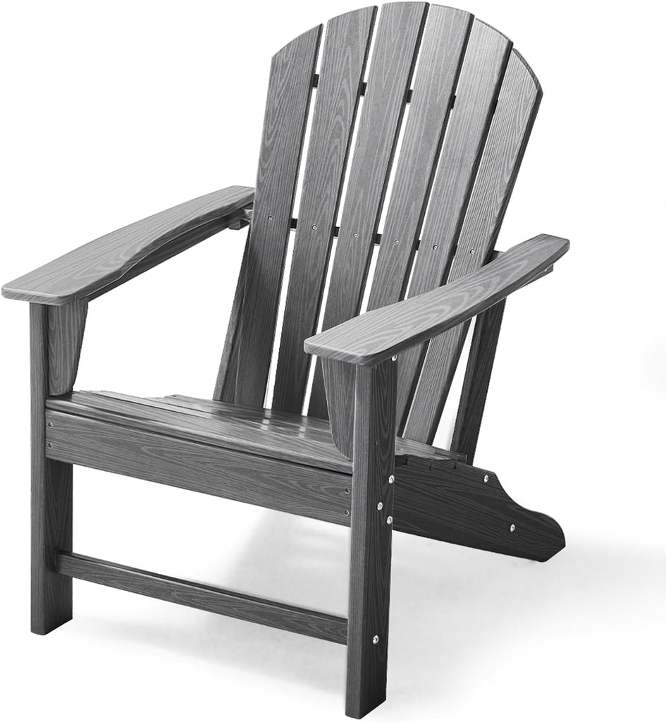 Farmhouse Adirondack Chair Wood Texture, Poly Lumber Patio Chairs, Pre-Assembled Weather Resistant Outdoor Chairs for