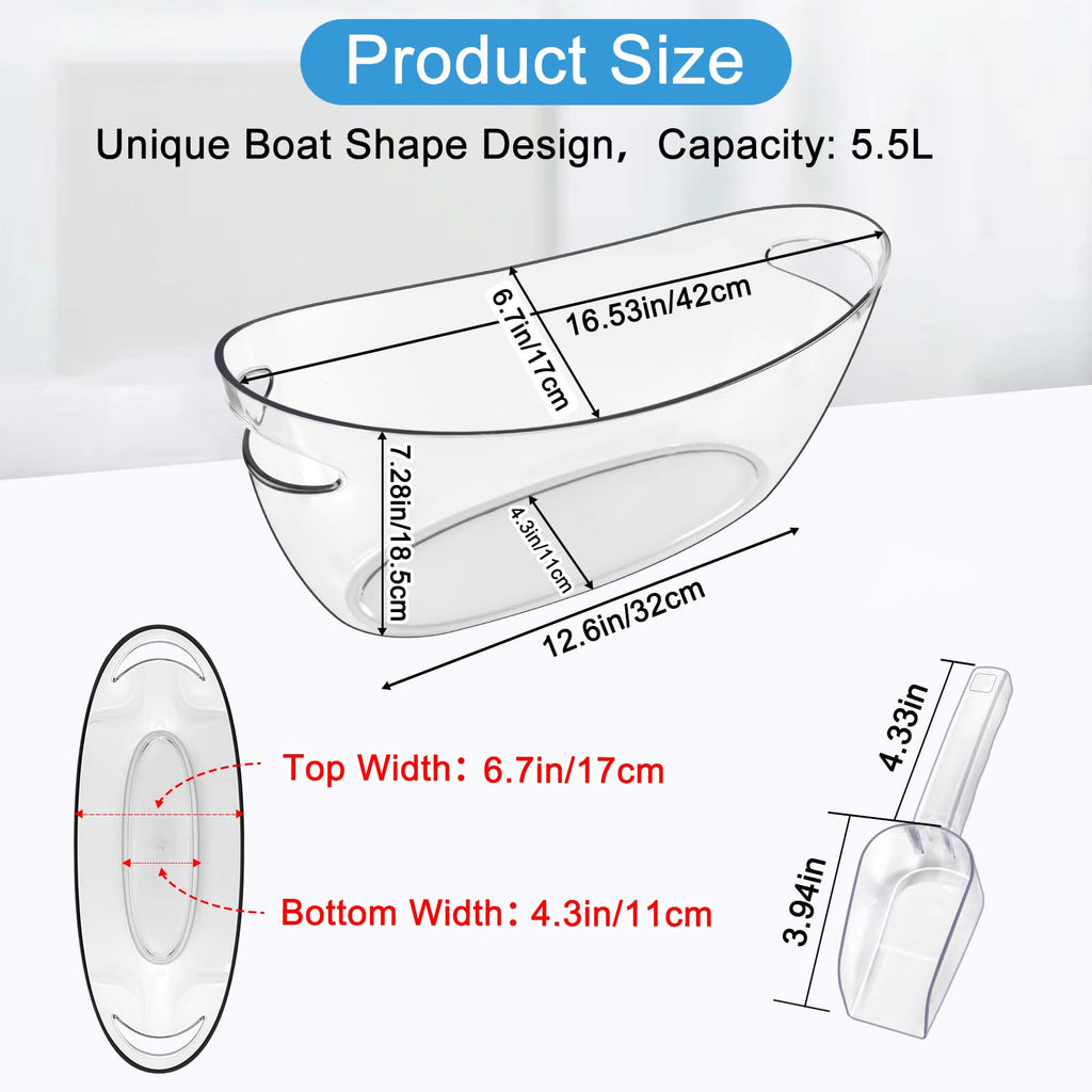 2-Pack Ice Buckets for Parties, 5.5L Clear Beverage Tub, Champagne Bucket