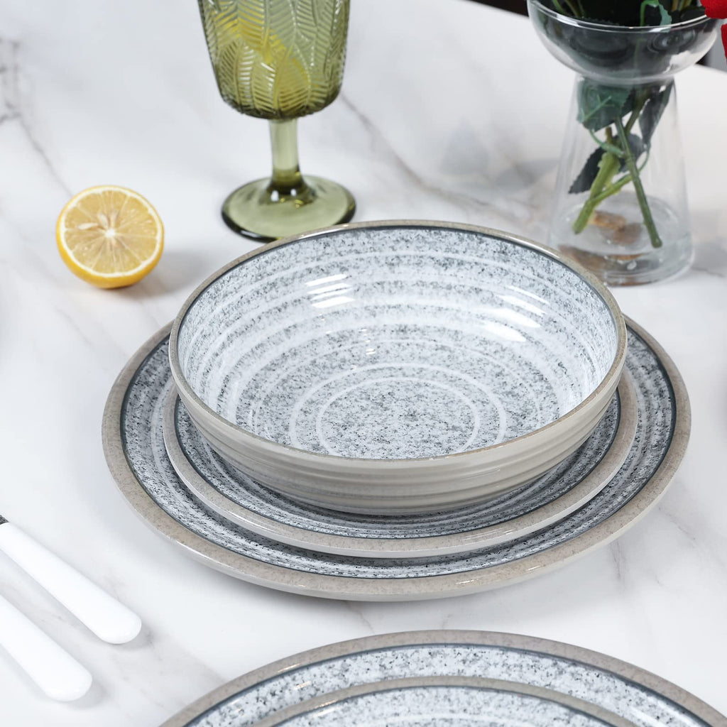 Melamine Dinnerware Sets 12 PCS - Service for 4 Plates & Bowls Sets Grey
