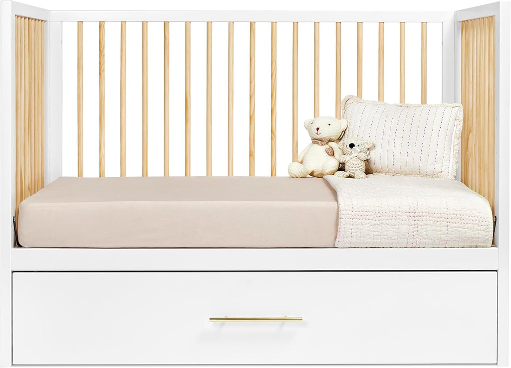 Convertible Crib w/Trundle - Convert from Crib to Toddler Bed - Adjustable Baby Crib & Drawer, Baby Bed, White Crib