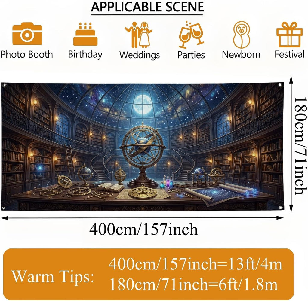 Mystical Library Celestial Armillary Sphere Garage Door Cover 157x71 Inch