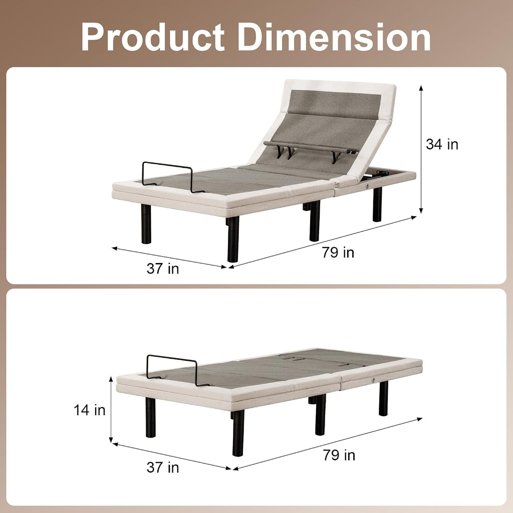 Froman TXL Adjustable Bed Frame with, Massage, Head Top Pillow Tilt