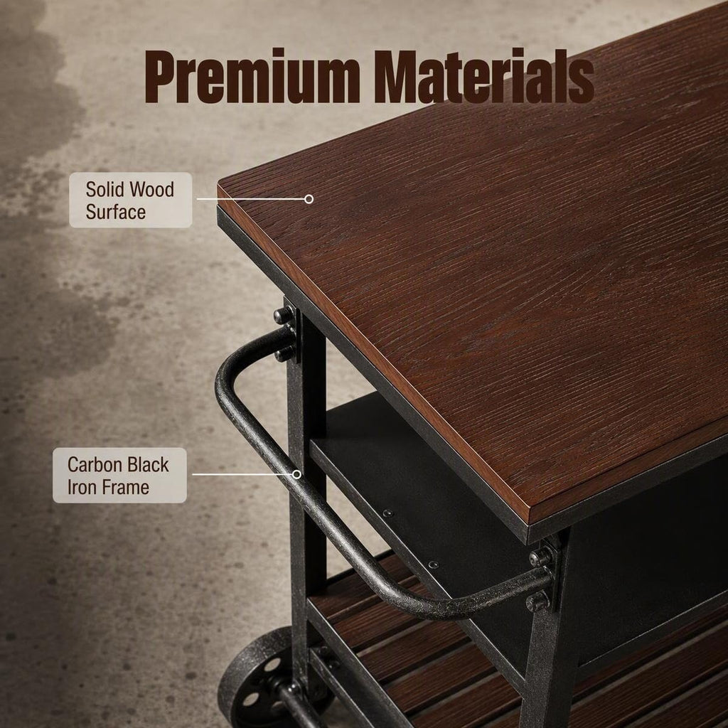 Rolling Bar Cart with Handle [3 Tier] Home Kitchen Microwave Cart Island On Wheels, Mobile Serving Cart Beverage