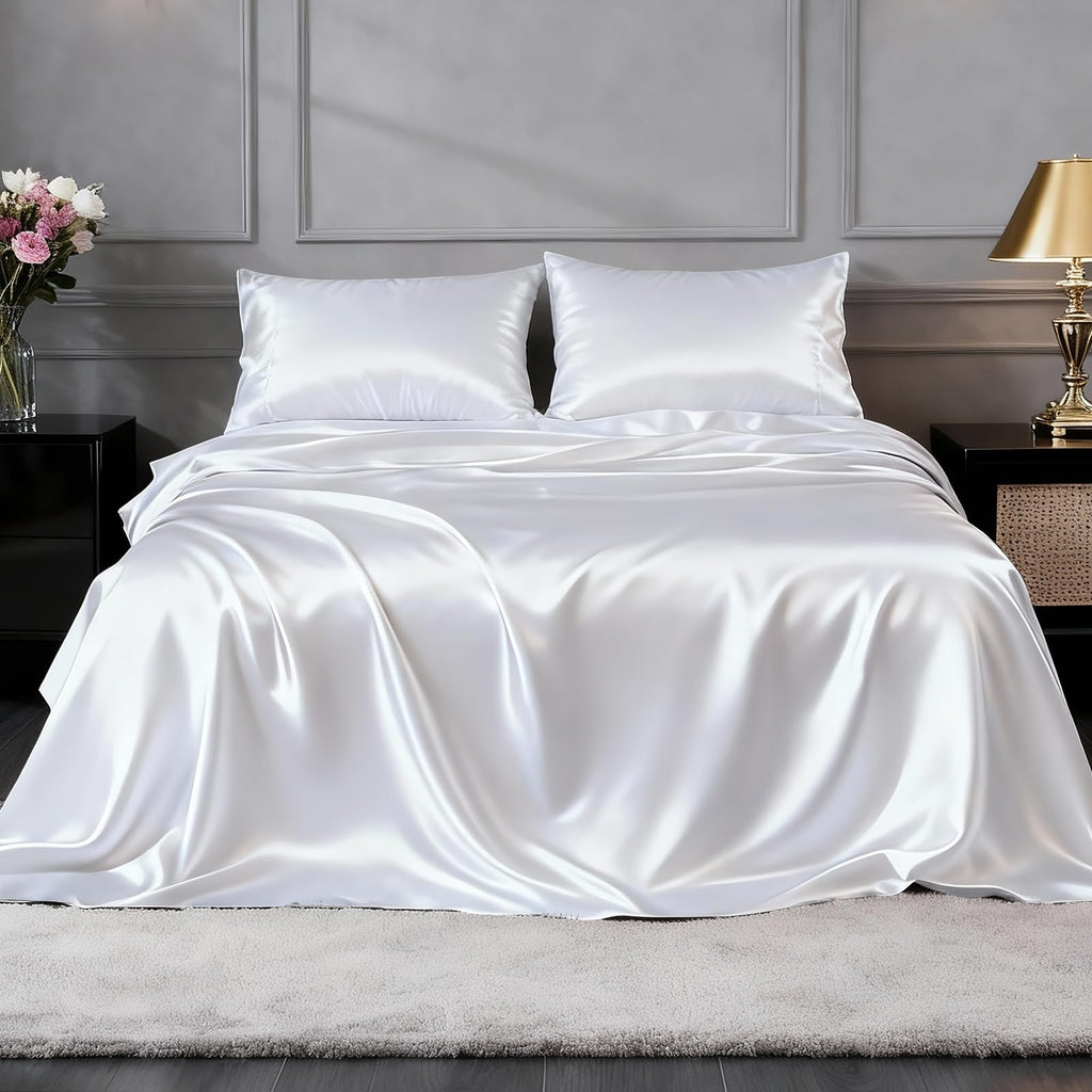 Satin Sheets California King - 4 Piece Luxury Soft Silky Sheets for Hair and Skin, Similar to Silk Bed Sheet Set with