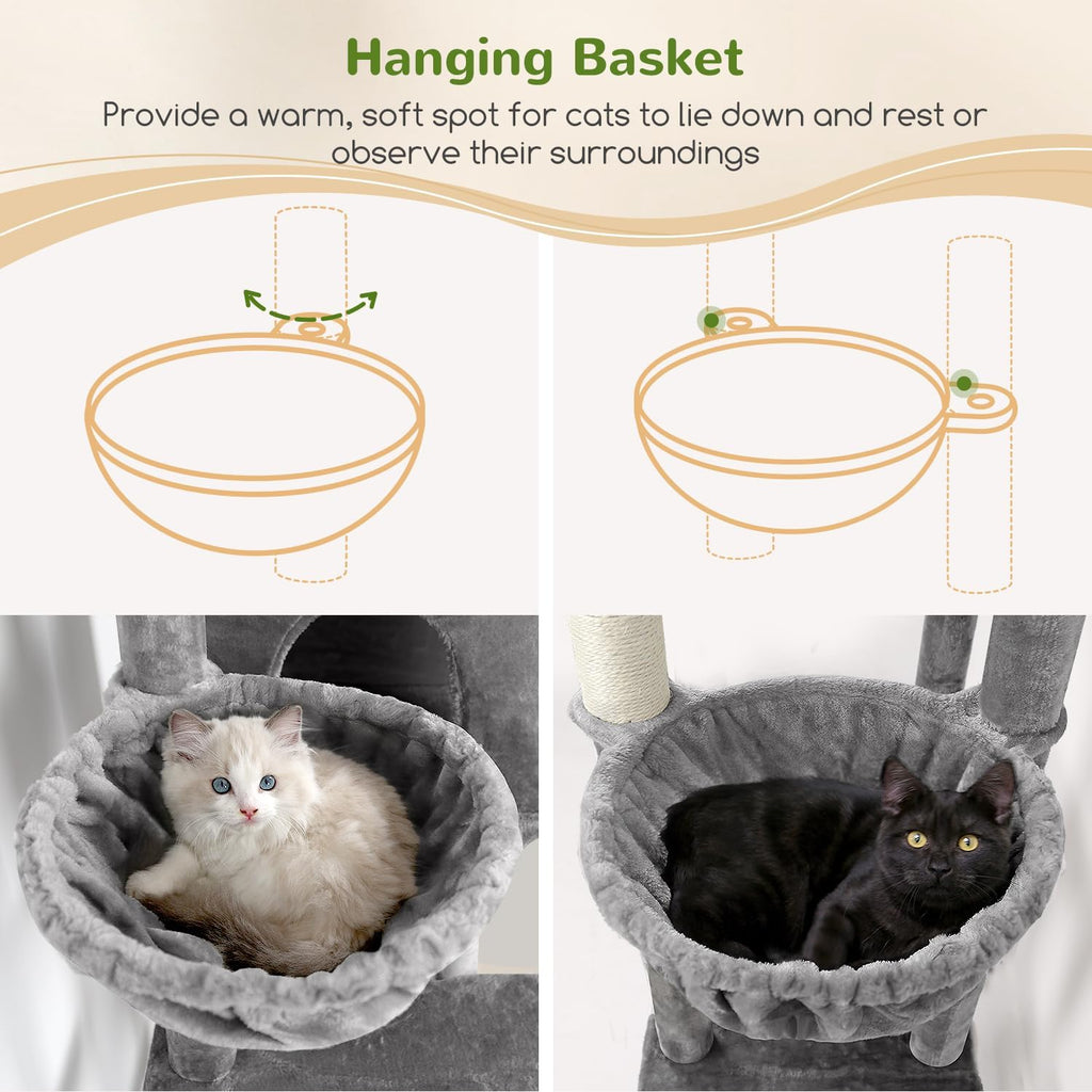 Sturdy Cat Tree for Indoor Cats 20 lbs, Cloud Grey