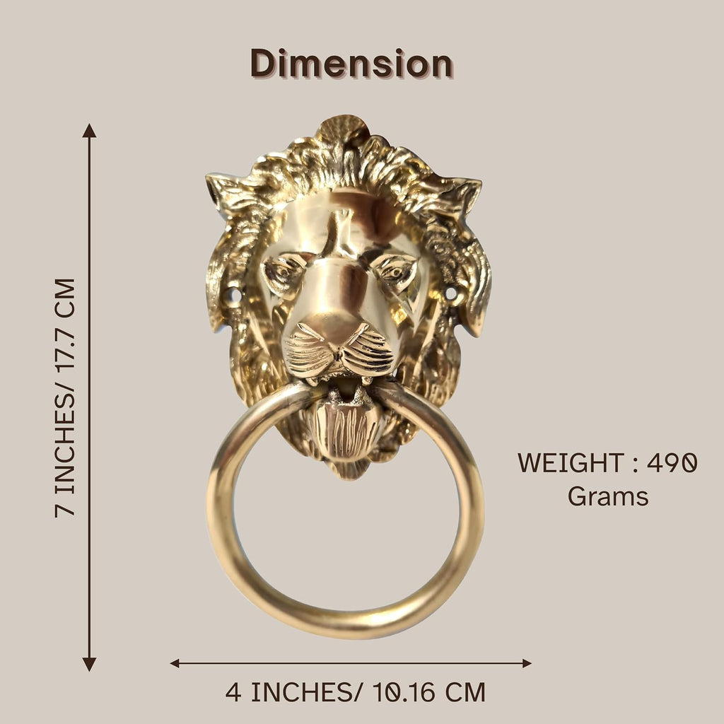 Unique Look Handcrafted Shiny Brass Polished Lion Front Face Door Knocker Home Entrance Décor Accessory Mounting