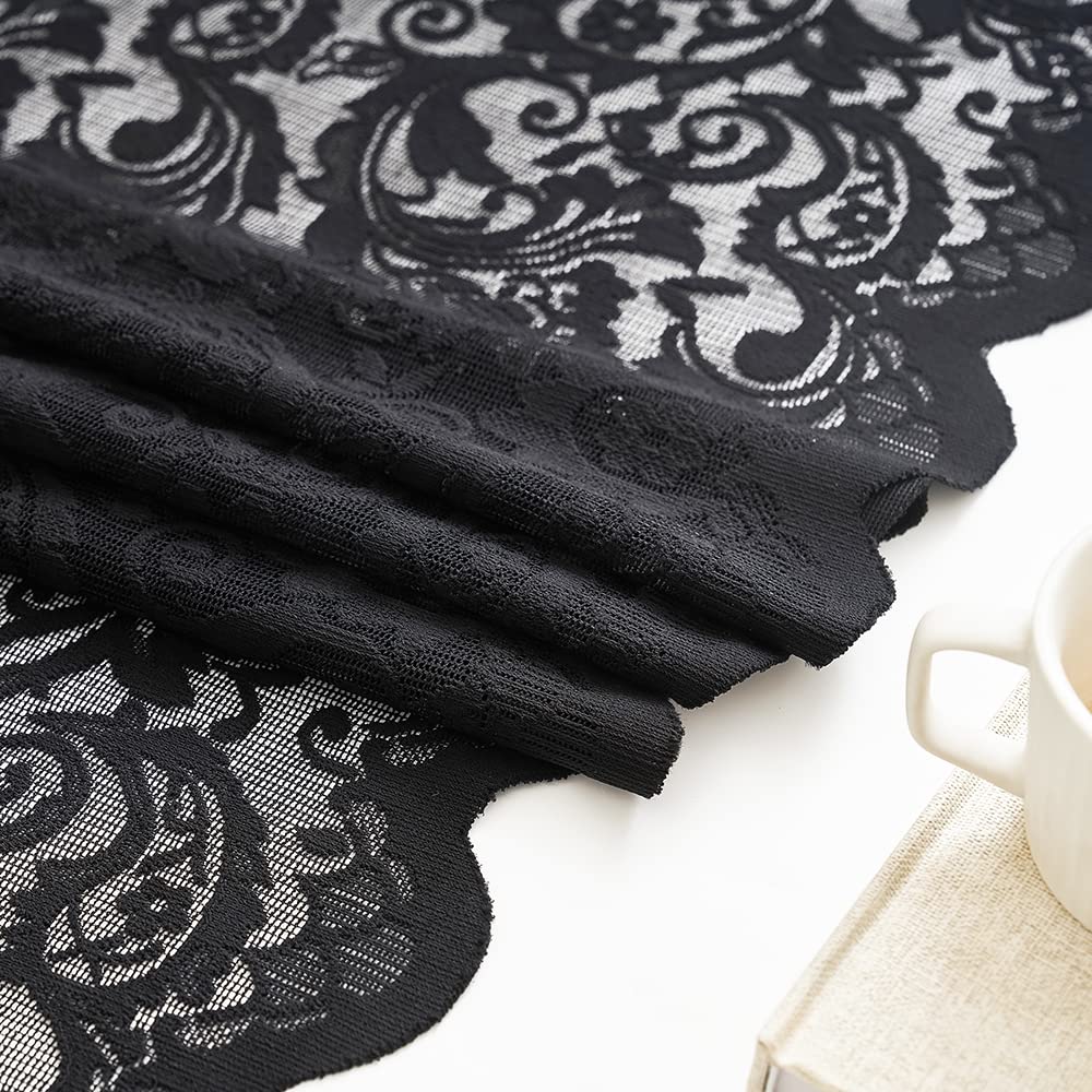 Black Lace Curtains, Gothic Style, 52W x 63L Inch