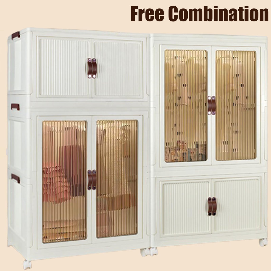 Portable Wardrobe Closet Storage Organizer for Clothes, Folding Storage Bins with Lid, Stackable Storage Box with