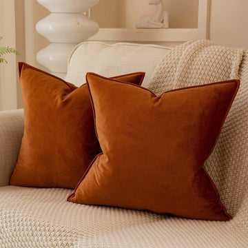 26x26 Velvet Decorative Throw Pillow Covers Set of 2, Burnt Orange