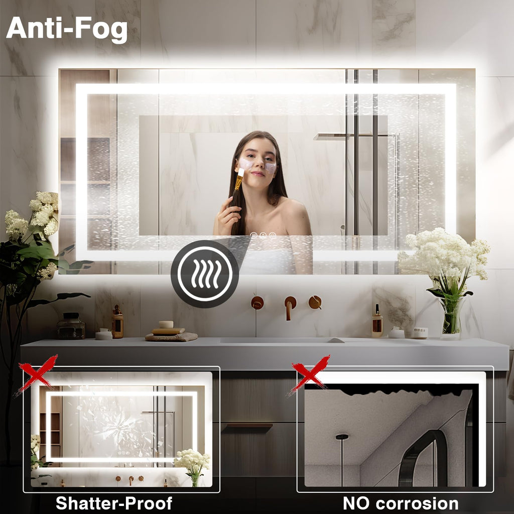 72"x40" Large LED Bathroom Mirror with Lights