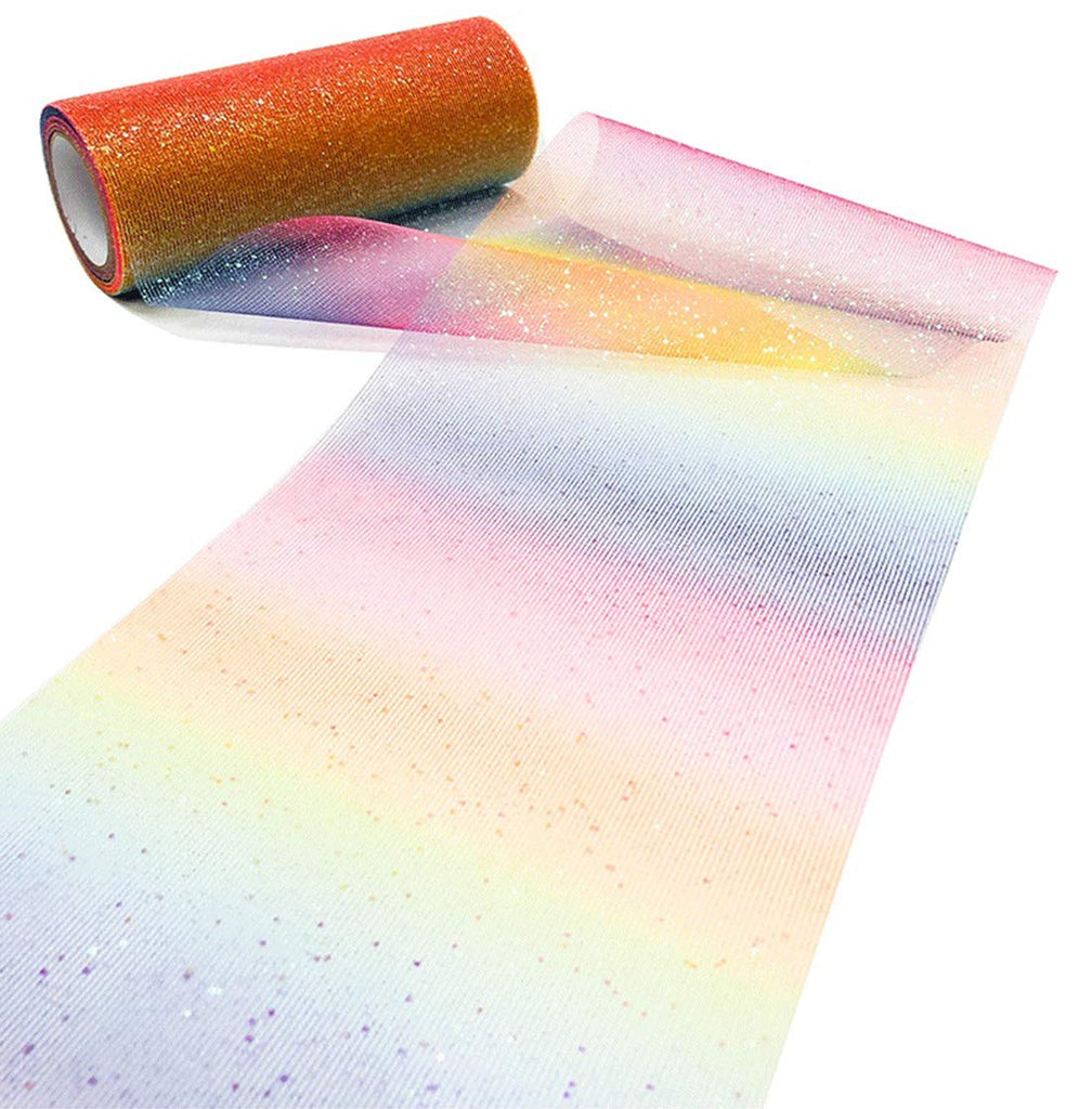 Rainbow Glitter Tulle Rolls, Decorative Tulle Fabric Roll 6" x 10 Yards(30 Feet) (6 Inches x 10 Yards(30 Feet)