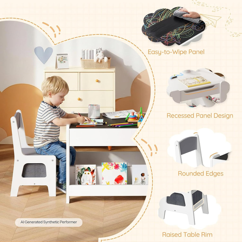 Kids Table and Chair Set, 4 in 1 Children Activity Table with Double-Sided Tabletop, Toddler Table and Chair Set