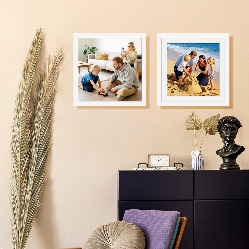 Picture Frames 10x10 2 Pack Made of Solid Wood White for Wall Mounting and Tabletop Display
