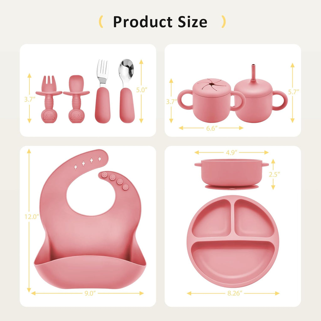 Piece Silicone Baby Feeding Set for Baby Led Weaning, Pink