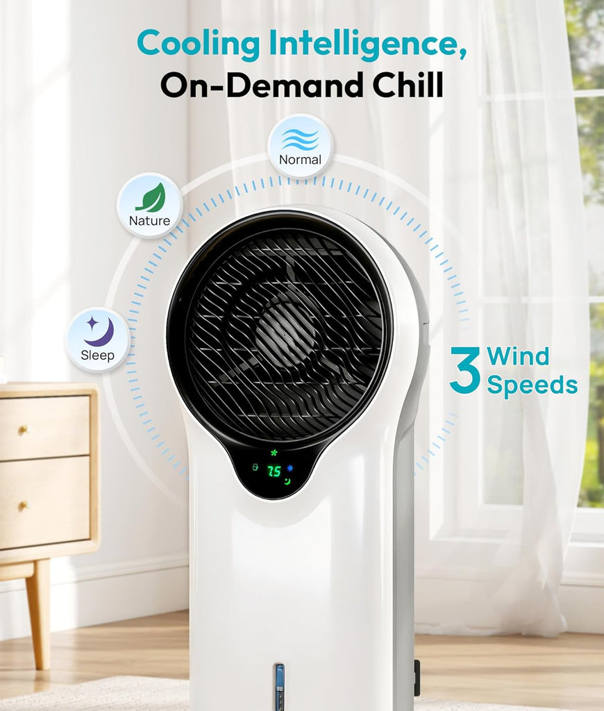 3-in-1 Evaporative Air Cooler, 35’’ Protable Swamp Cooler Indoor with 3 Modes&3 Speeds