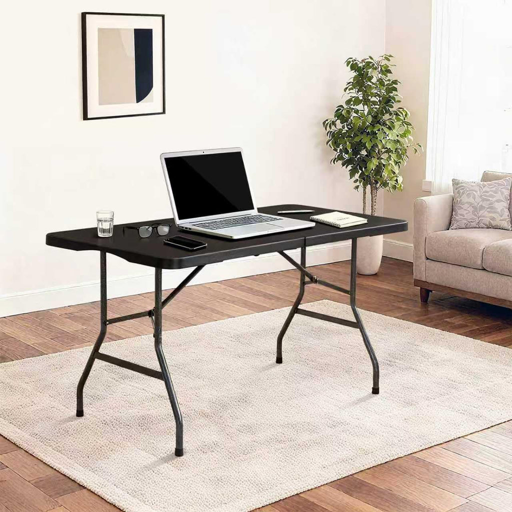Folding Table 6ft, Foldable Table with Built in Handle & Steel Legs, Smooth HDPE Tabletop, Heavy Duty Folding