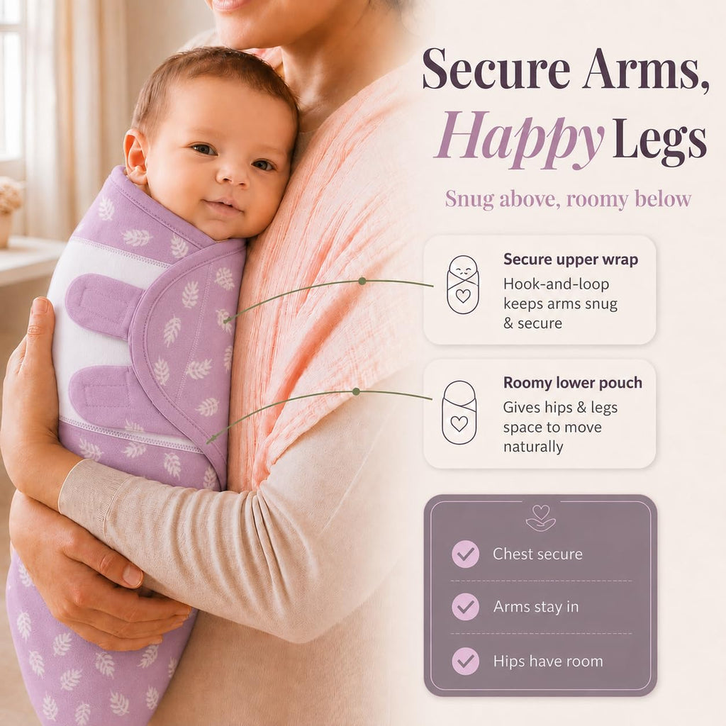 Swaddle Blanket Pack, S/M, GOTS Certified Organic Cotton, Adjustable Hook-and-Loop Wrap, Soft