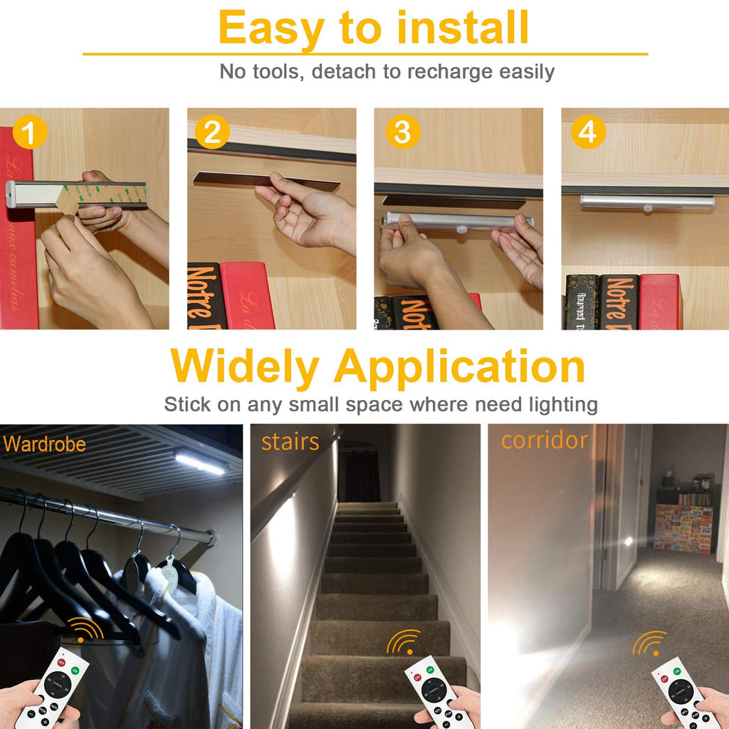 Remote Control Under Cabinet Lighting Wireless 6 Pack, 20-LED Dimmable Closet Lights Rechargeable Under Counter