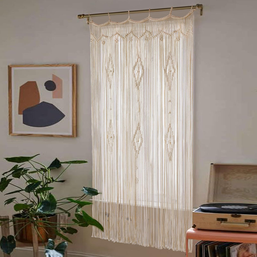 Macrame Curtain Long Cotton Window Panel Boho Room Divider 35"W*70"L