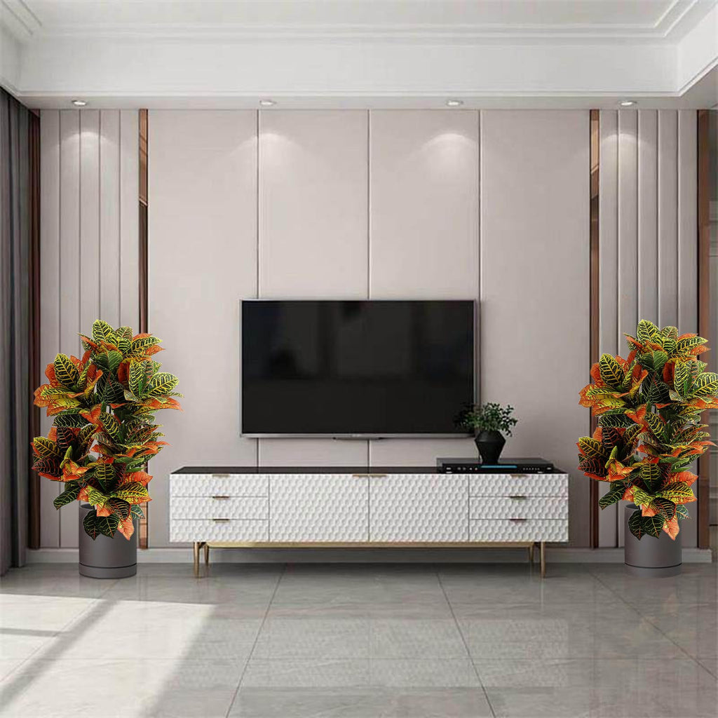 Artificial Croton Plant, 39inch Faux Fiddle Leaf fig Tree, Artificial Trees Decor, Ficus Lyrata Tree with Plastic