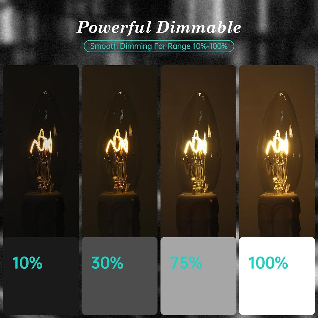 E12 CA10 25 Watt Equivalent Clear LED Candelabra Bulbs,2700K Dimmable