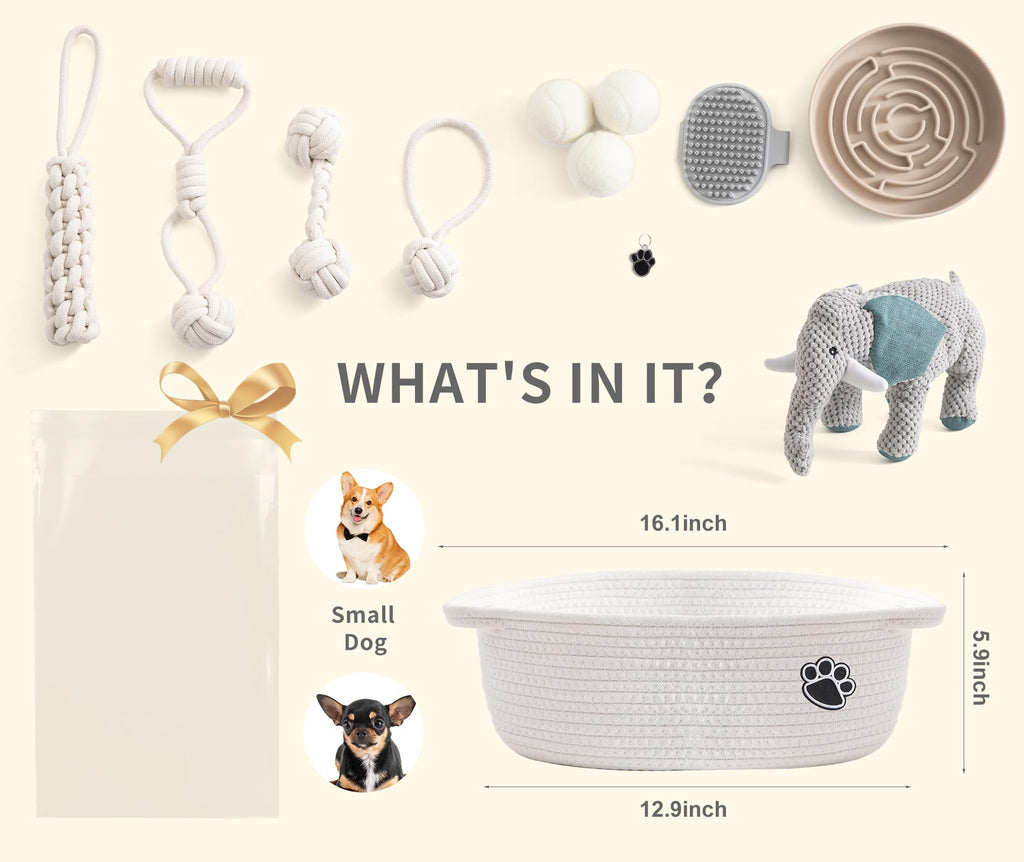 Dog Gift Basket - Puppy Starter Kit, Welcome New Puppy Gift Basket with Interactive Toys Bundle, Perfect Dog Birthday