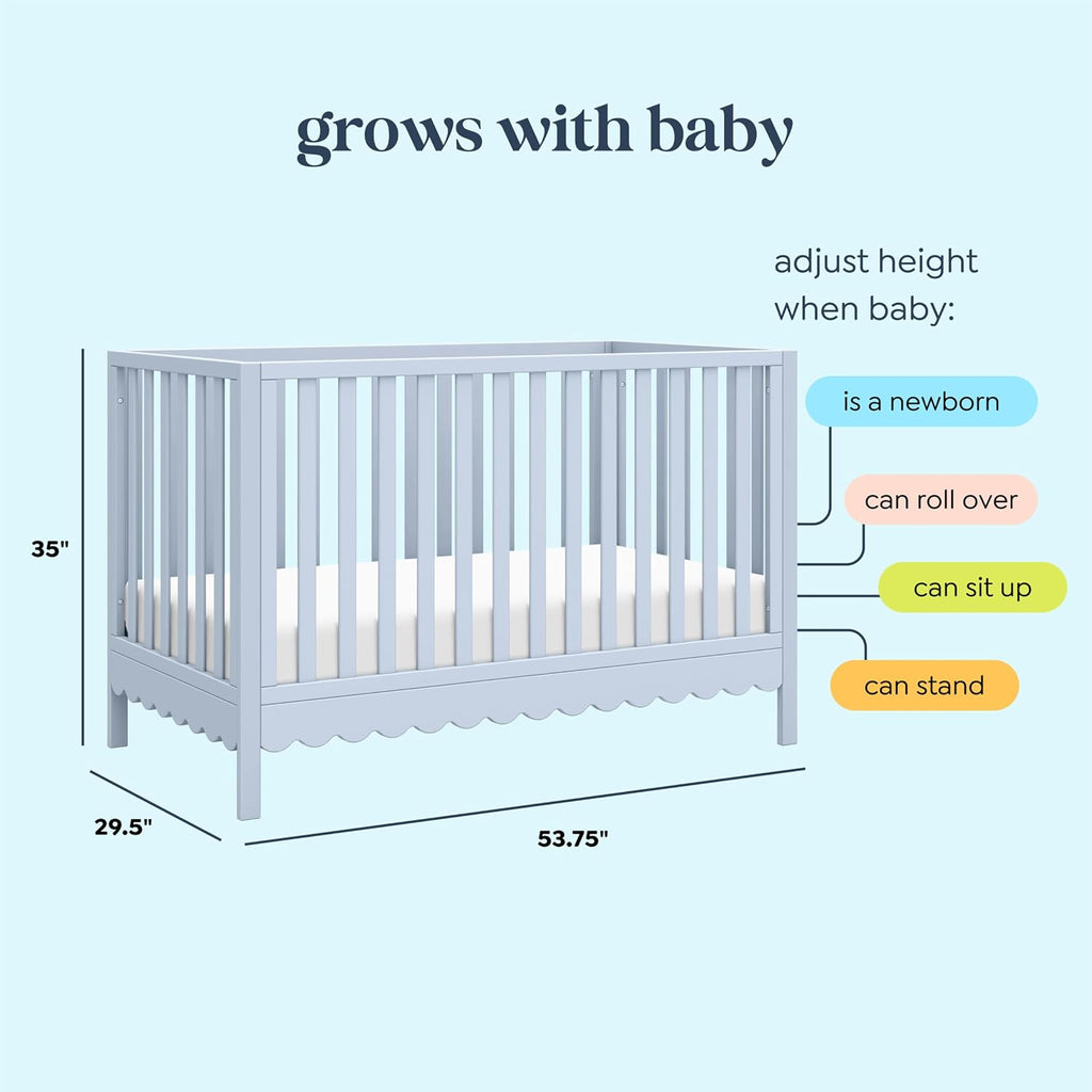 Sammy Scallop 4-in-1 Convertible Baby Crib, Powder Blue | GREENGUARD Gold Certified, Converts to Toddler Bed & Daybed