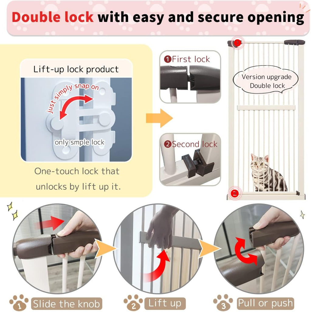 61.02" Extra Tall Pet Gate for Cat Dog 26.38"-30.11" Wide Cream