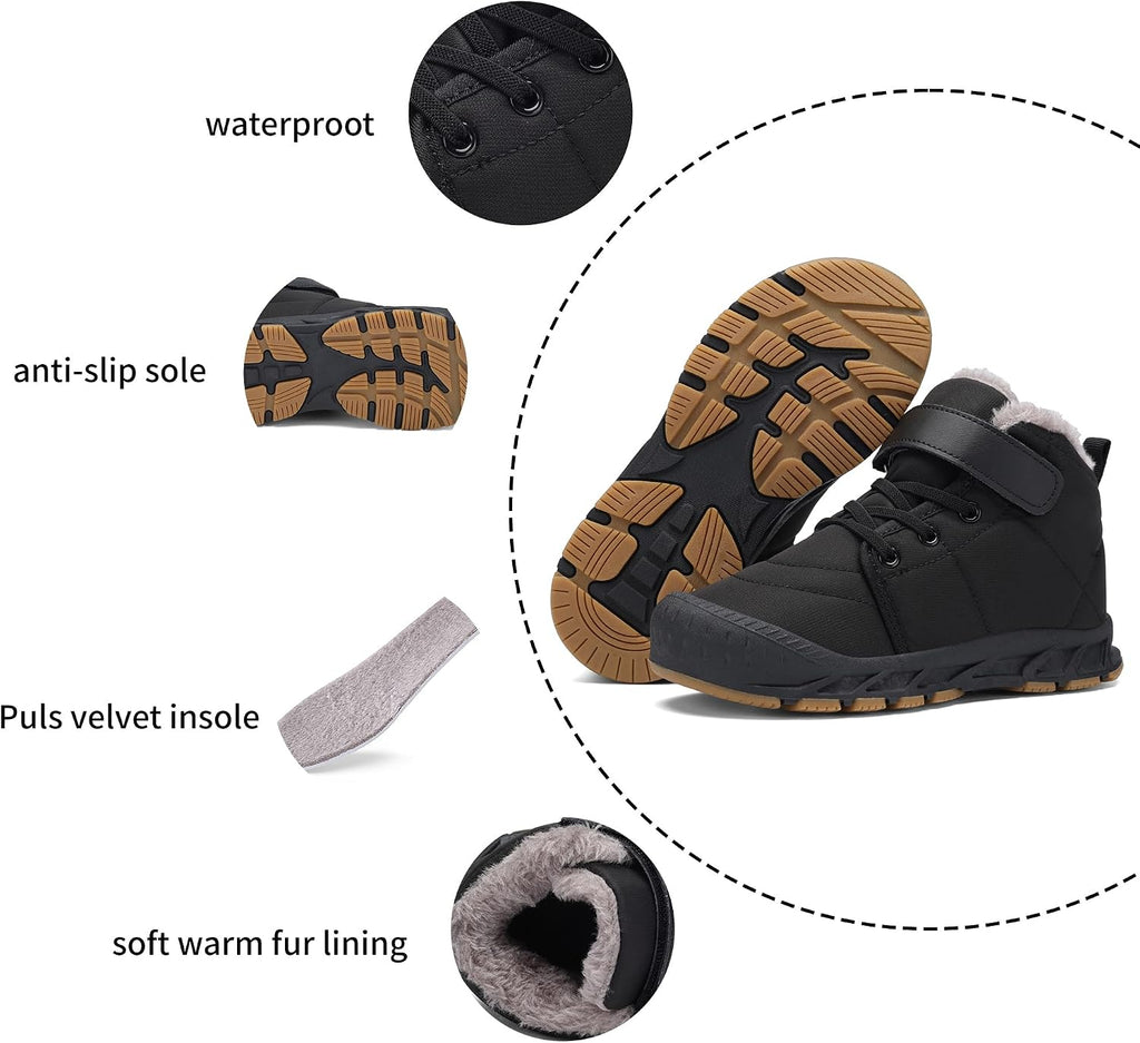 Boys Snow Boots Winter Waterproof Slip Resistant Cold Weather Shoes