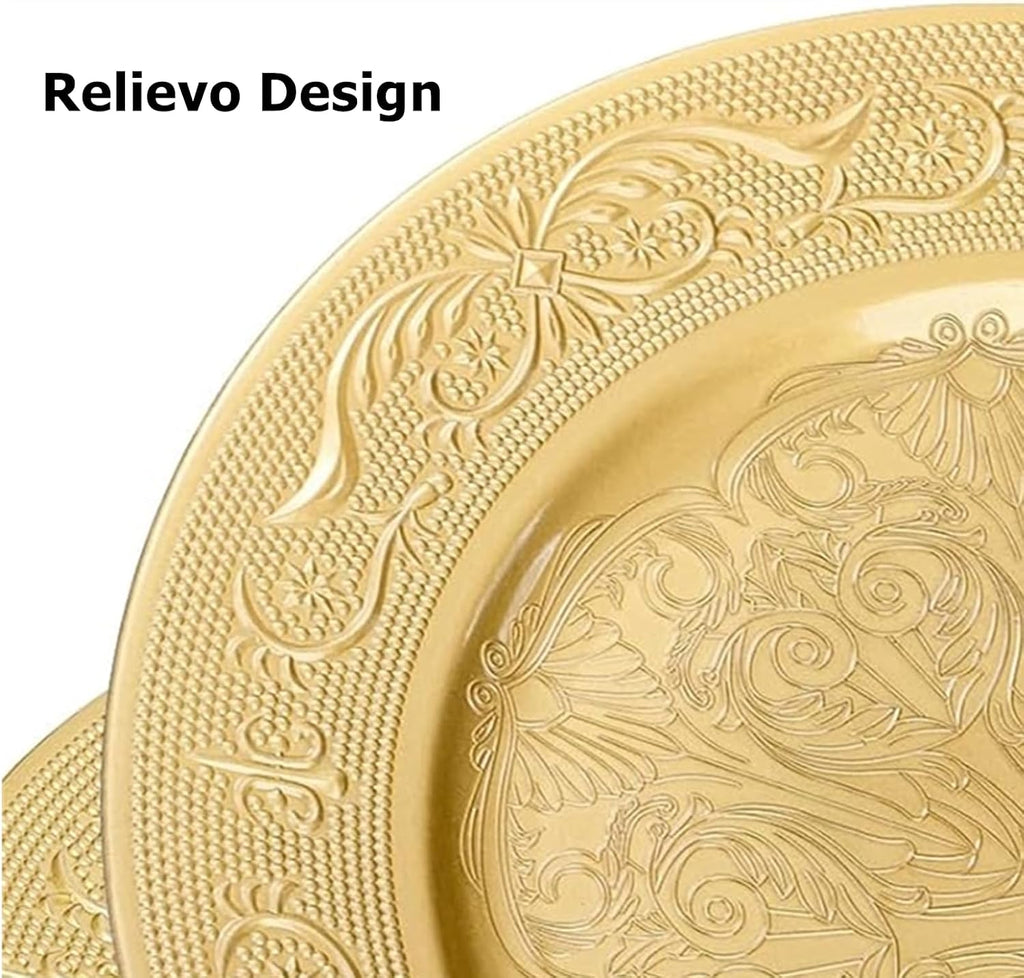 Gold Charger Plate, 13 Inch Heavy Weight Charger Plates for Dinner, Reusable Plastic Embossed Table Chargers - Set of 12