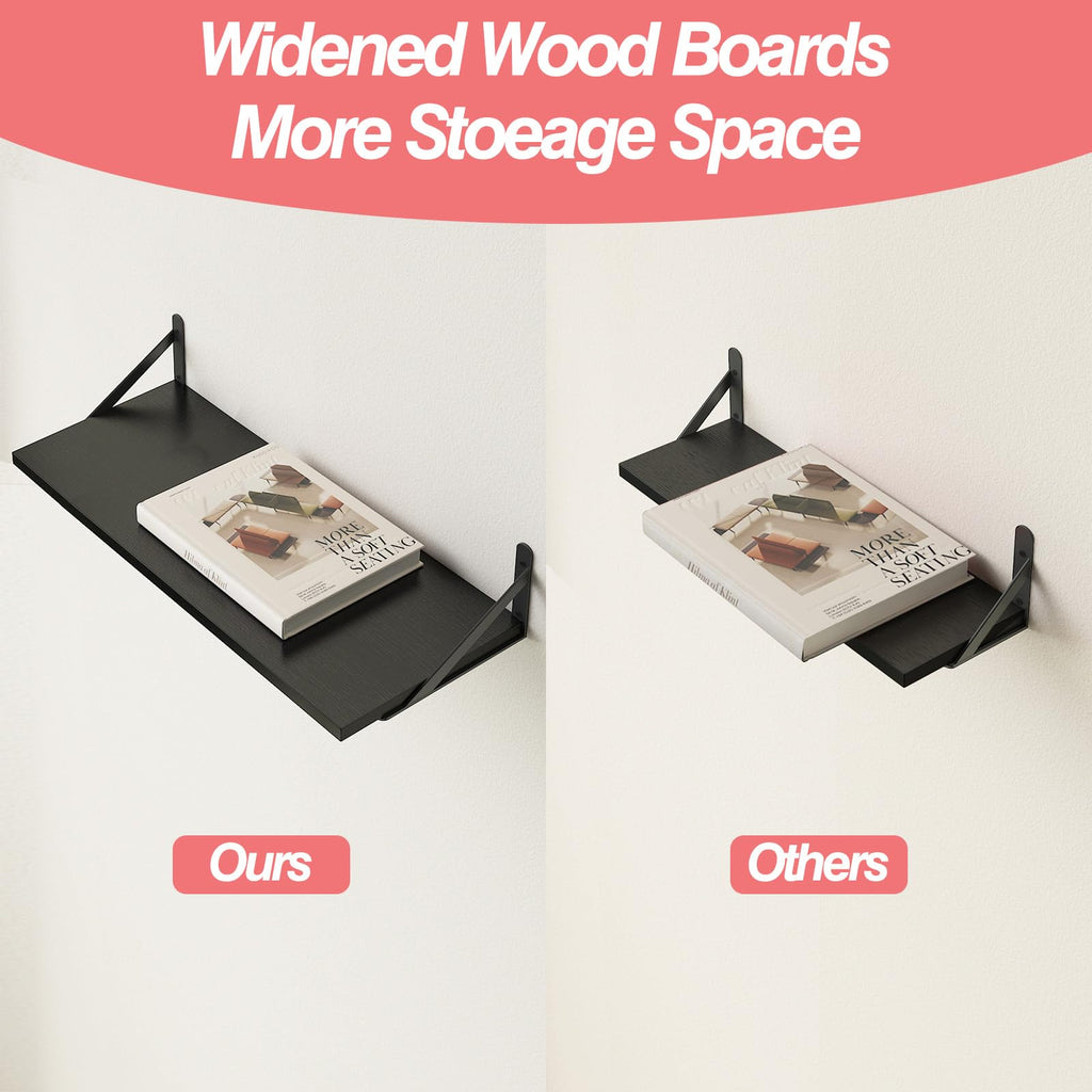 2pcs 10 in Deep Floating Shelves for Wall (Black, 23.6" L)