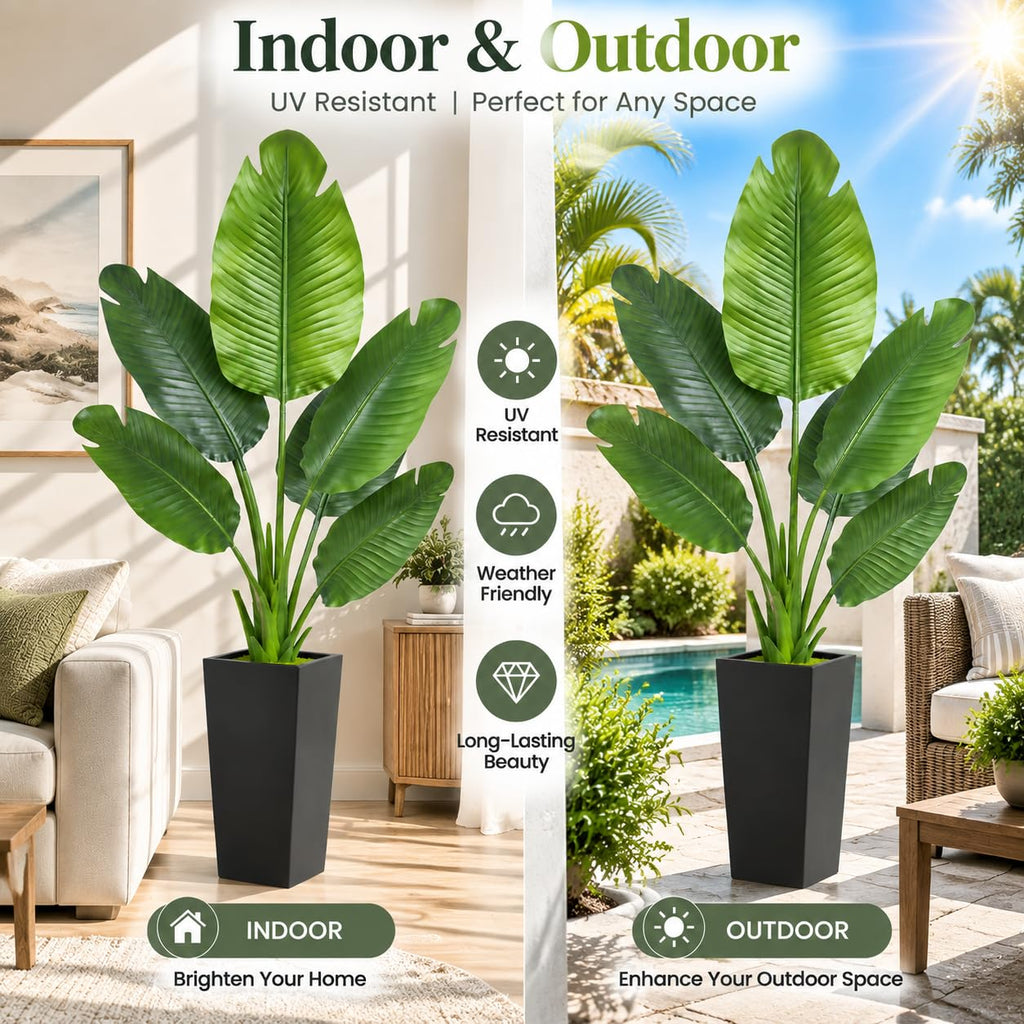 Artificial Bird of Paradise Plant 5FT Tall, Large Fake Tropical Palm Tree with 9 Realistic Banana Leaves, UV
