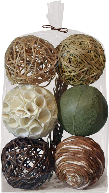 Decorative Balls for Centerpiece â€" Decorative Bowl Fillers, Assorted Rattan Wicker Balls Orb Grapevine Ball, Vase - Set of 7