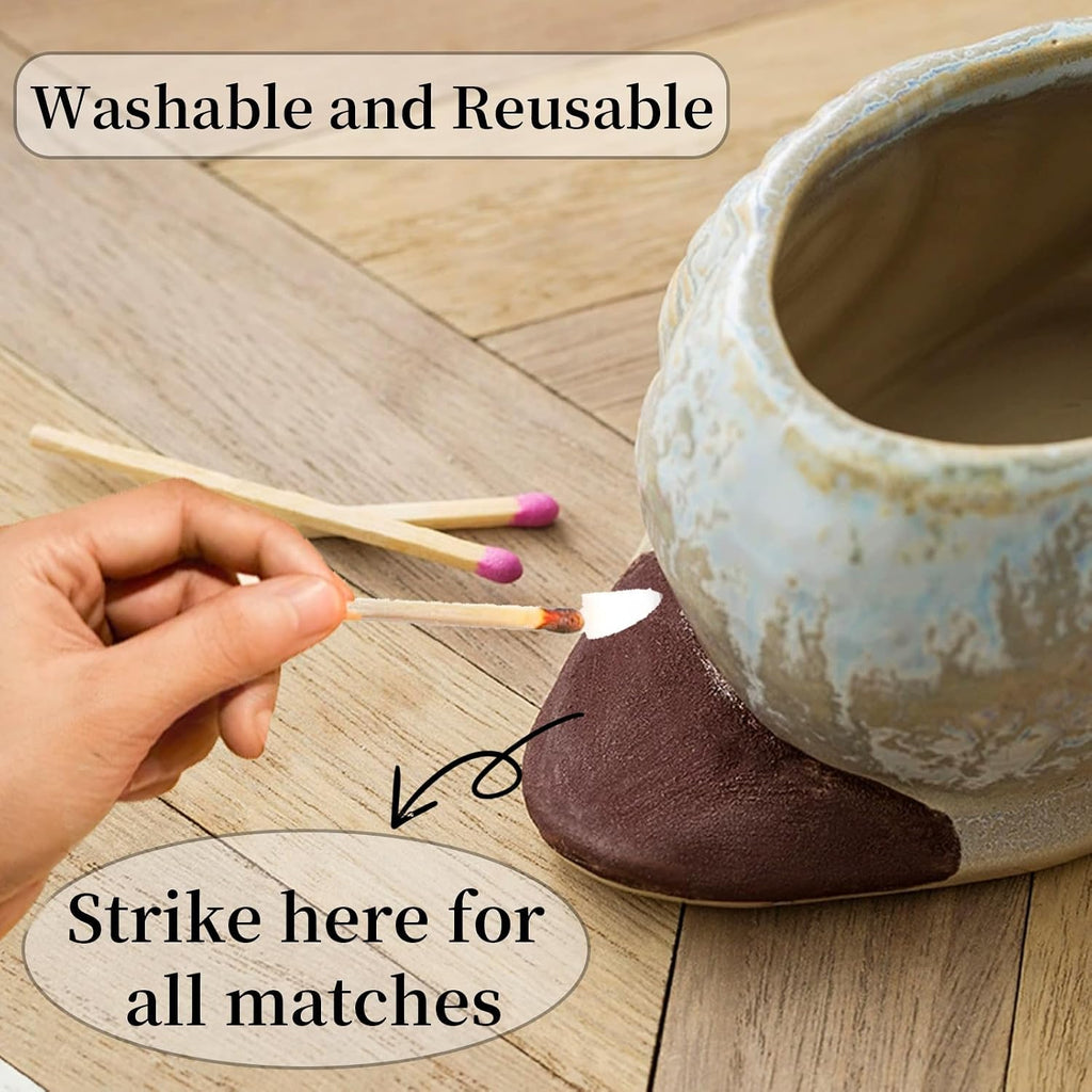 Ceramic Match Holder with Striker, Jar-Shaped Match Holder, Suitable for All Matches, Vintage Home Decor (Yellow)