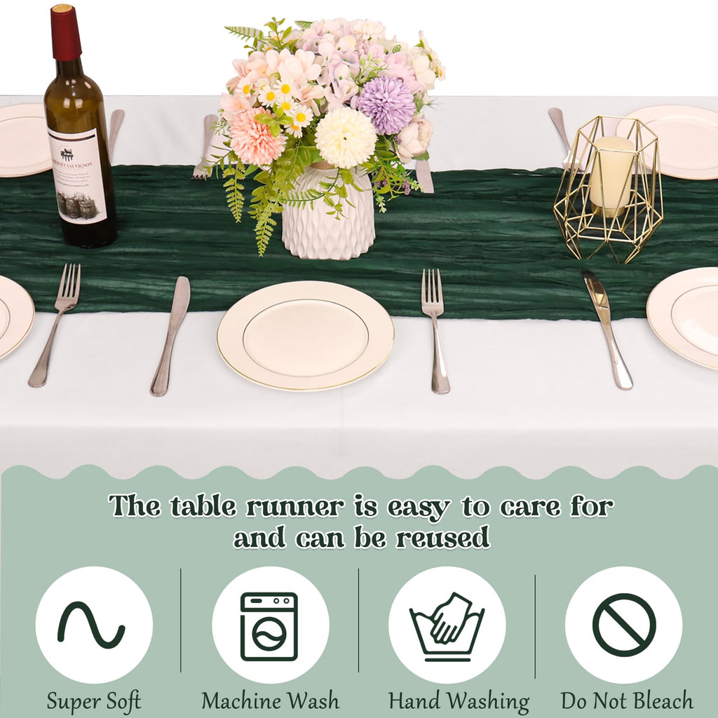 10 Pack Dark Green Cheesecloth Table Runner 10FT Boho Gauze Fabric Table Runner Vintage Rustic Sheer Runners for