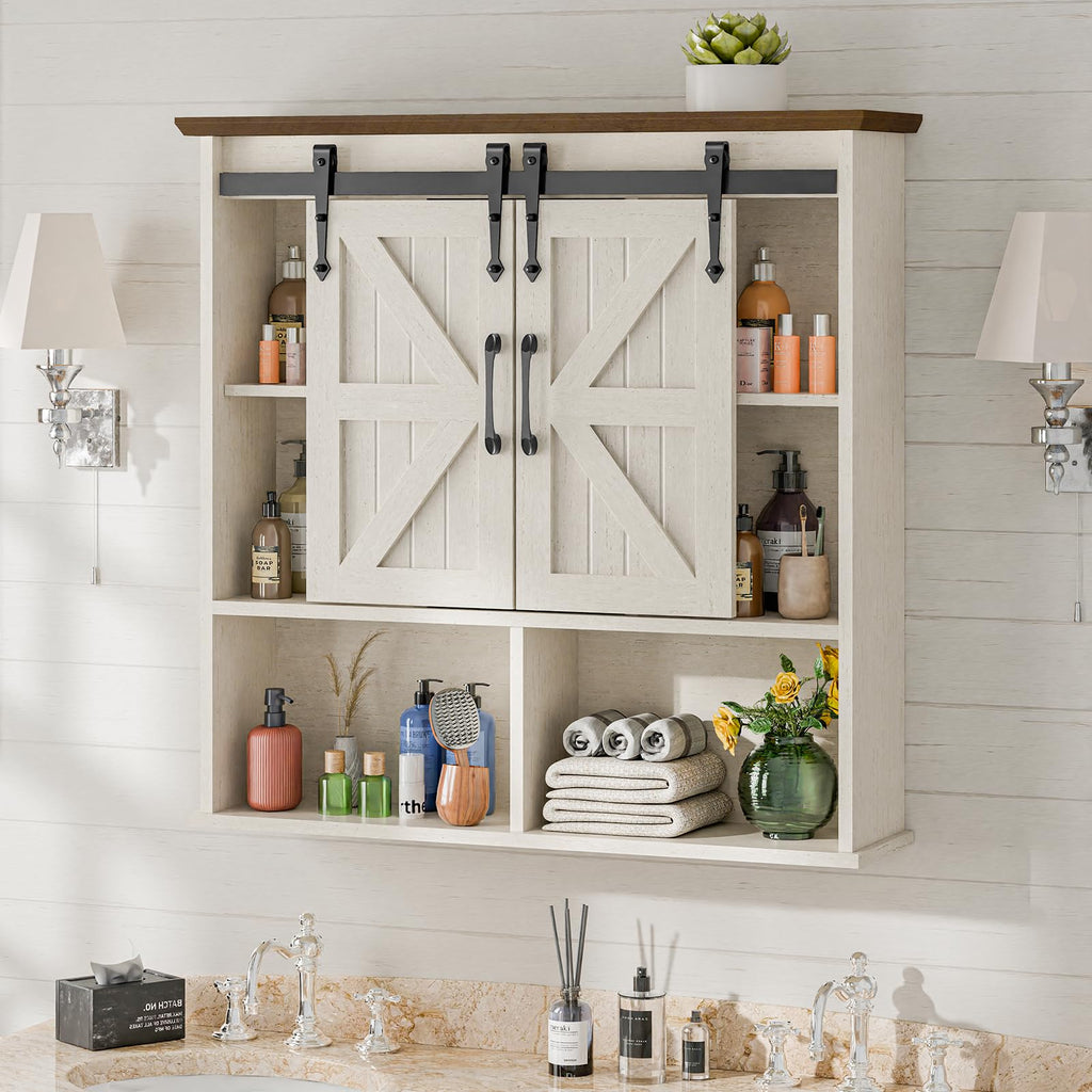 Bathroom Wall Cabinet, Farmhouse Medicine Cabinet, Rustic White