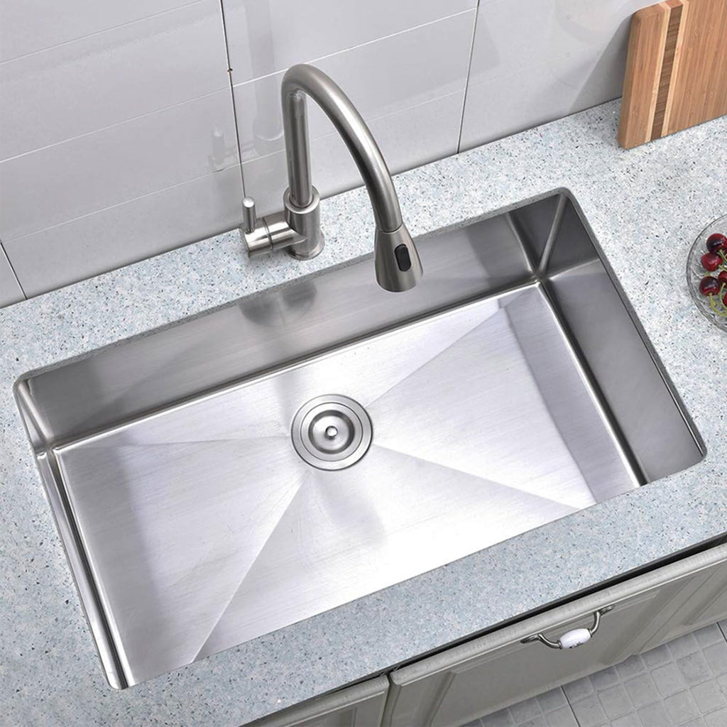 28 Inch Undermount Kitchen Sink, 28 x 18 Brushed Nickel Stainless Steel 16 Gauge 9 Inch Deep Single Bowl Basin