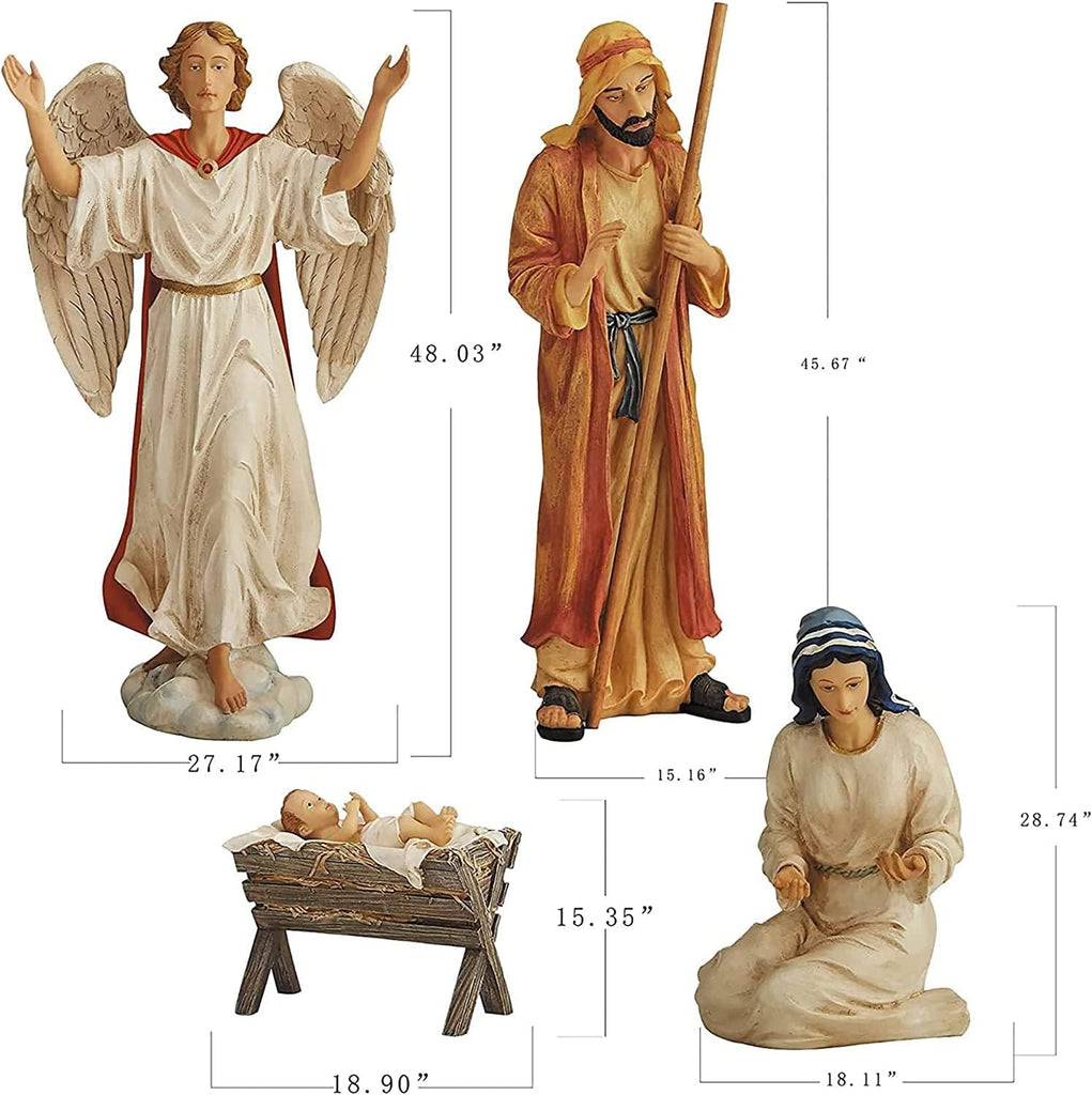 Kings Gifts Holy Family Nativity Scene Outdoor Metal 4-Piece Set, Large 45-Inch Tall Lifelike High-Res Yard Art