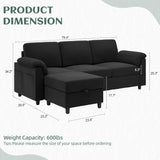 Convertible Sectional Couches, 3 Seat L Shaped Couch Sofa with Removable Pillows Soft Corduroy Fabric Small Couch Mid