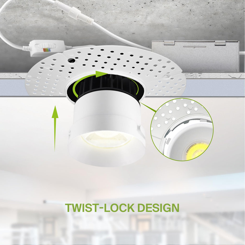 3 Inch Trimless LED Recessed Ceiling Light Fixture, Mud-in Canless Downlight with Junction Box, 5CCT Selectable