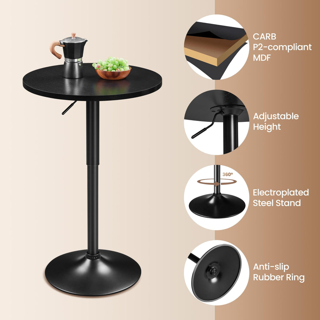 Round Bar Table Set of 2, Adjustable 27.5-36" Height, Full Black