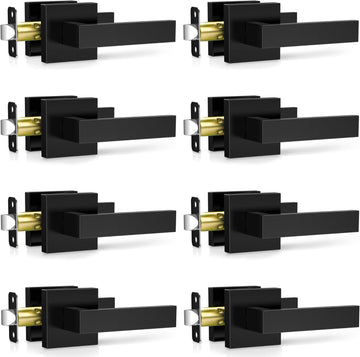 8 Pack Matte Black Door Handles Interior, Passage Door Knobs Closet Door Levers