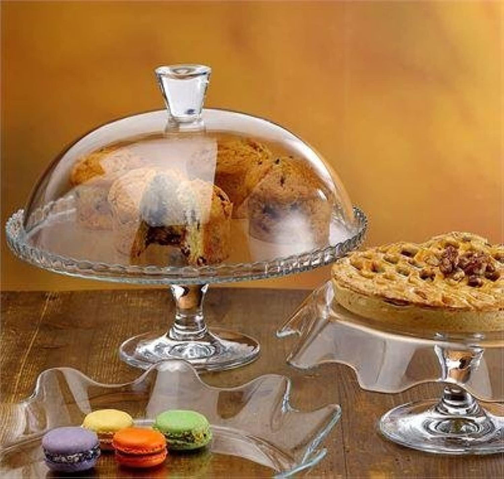 Cake Stand with Dome Lid, Glass Desert Serving Plate and Cover, Footed Pastry Display Server, 12.60 inch Wide Glass