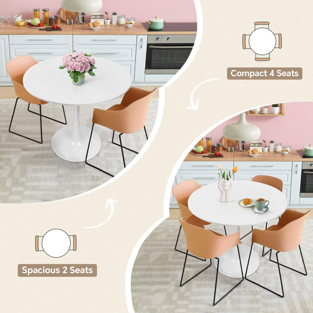 31.5" Tulip Round Dining Table with Metal Pedestal White