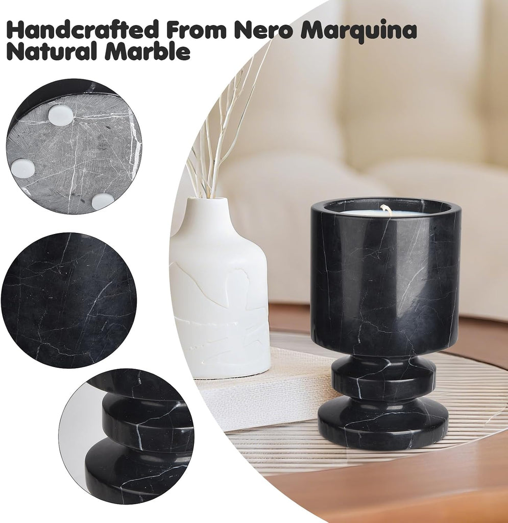 Marble Scented Candle | Handcrafted Black Marble Container | Warm Glow Home Decor | Soy Wax | Large Candle | Non