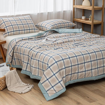 Summer Lightweight Comforter Set, Thin Quilt, 100% Washed Cotton, Machine Washable, Soft Comfy Breathable Can Sleep