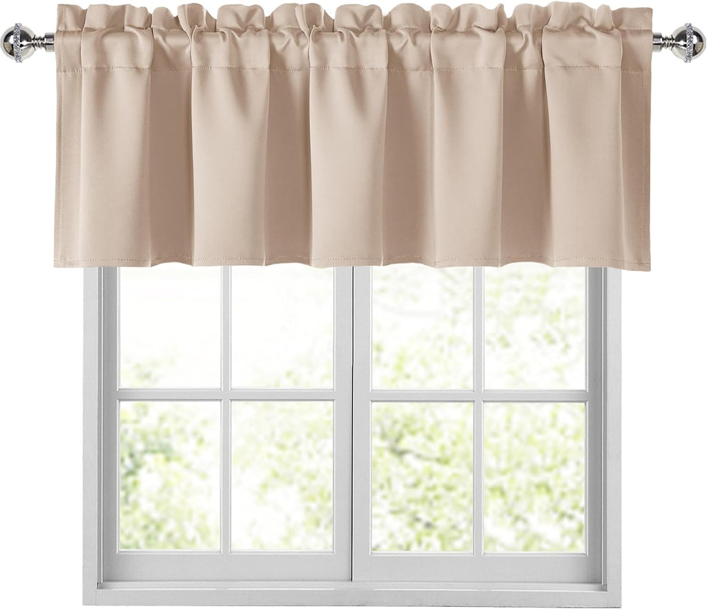 Beige Valances for Windows Rod Pocket Room Darkening Small Window Curtains , 52" W x 18" L, 1 Panel